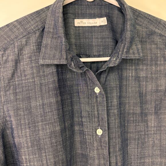 Peter Millar Women's Tunic Blouse Chambray Button Up Size Medium - Picture 2 of 6